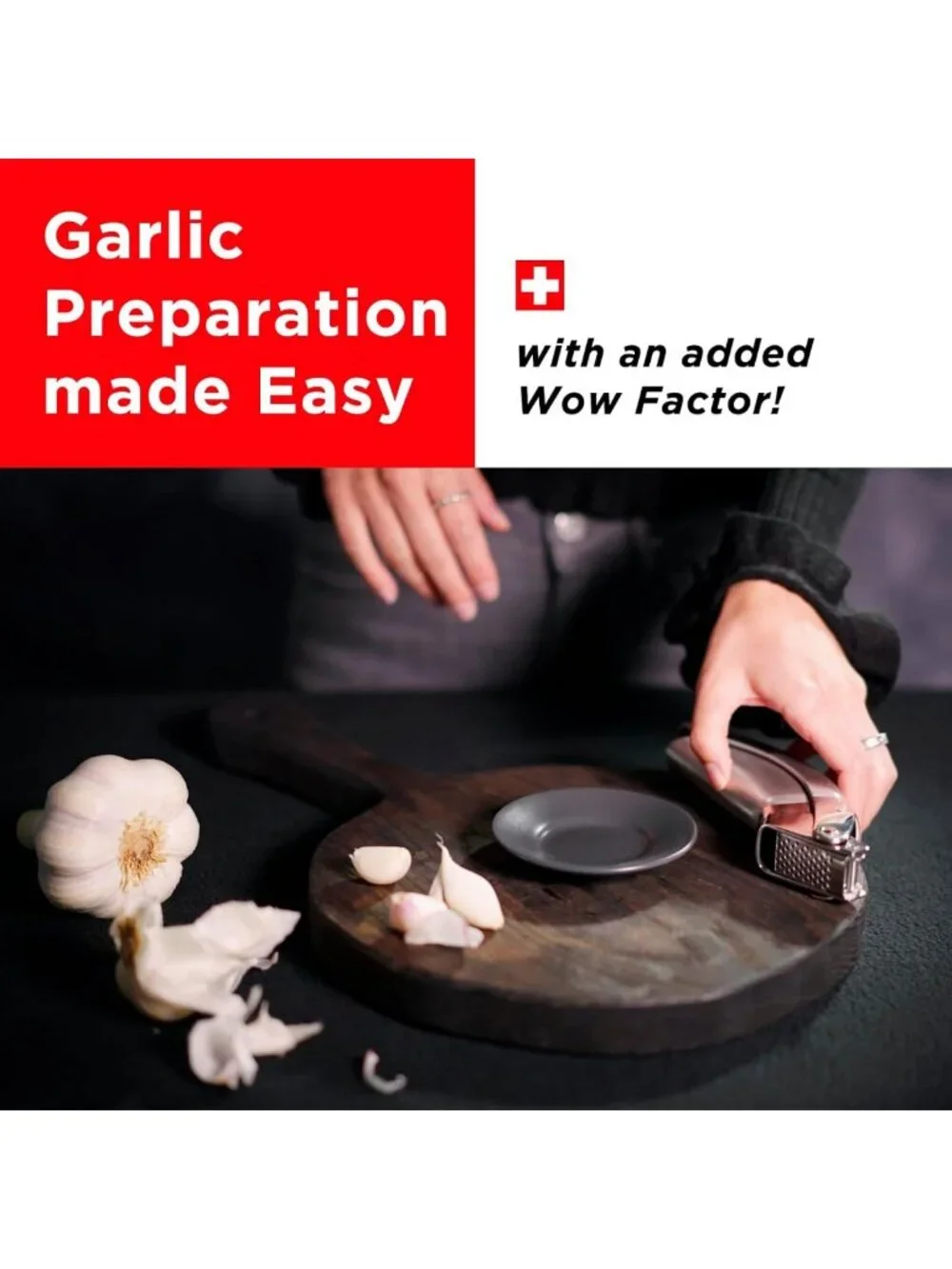 Stainless Steel Garlic Press - Epic Kitchen Tool, Compact & Durable, Silver
